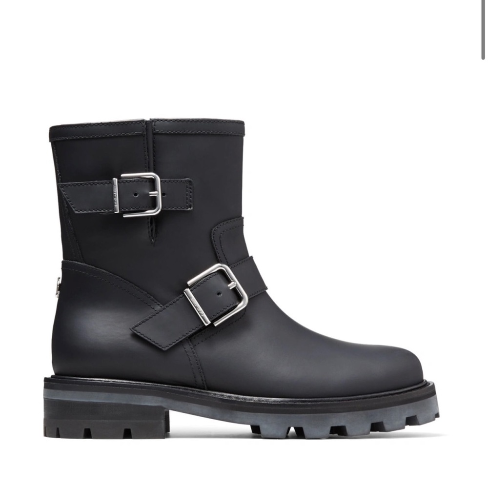 Black Matte leather biker boots